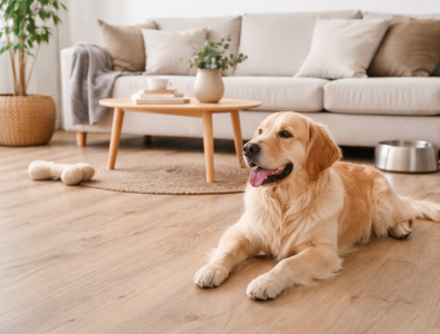 Hond ligt op laminaatvloer 